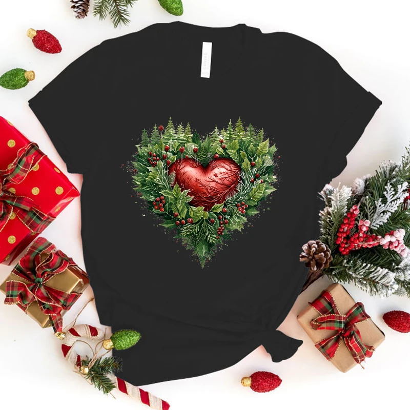 

Женская модная забавная Рождественская футболка с цветочным принтом Love и надписью, летняя Свободная Повседневная футболка унисекс с рисунком