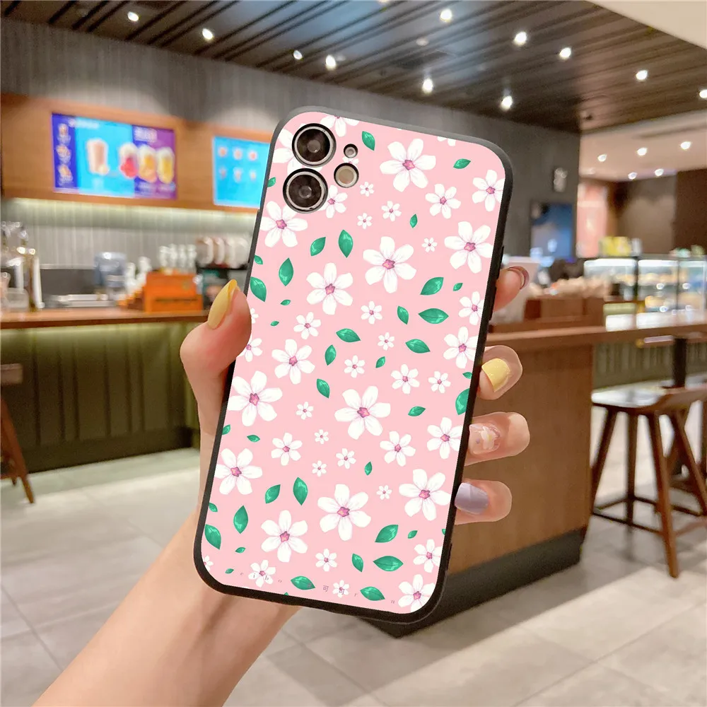 Painted Case For Samsung Galaxy A53 A33 A52S A52 A32 4G A22 A22S A72 A02 A02S A42 A12 5G A73 A23 A13 Flower Leaves Pattern Cover