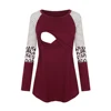 Women Maternity Long Sleeve Nursing Patchwork Color Tops Breastfeeding Blouse 2