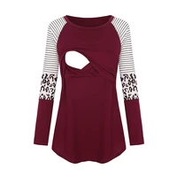 Women Maternity Long Sleeve Nursing Patchwork Color Tops Breastfeeding Blouse 2