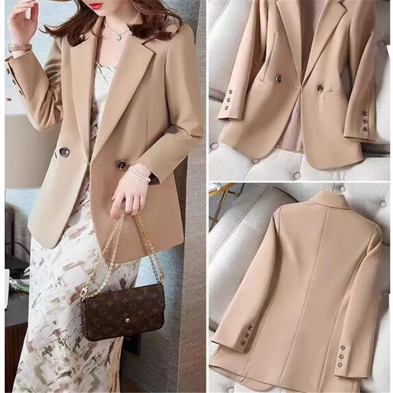Khaki Suit Women's Coat Spring Autumn 2024 New Fashion Korean Long Sleeve Blazers Woman Jacket Casual Office Ladies Blazer Tops