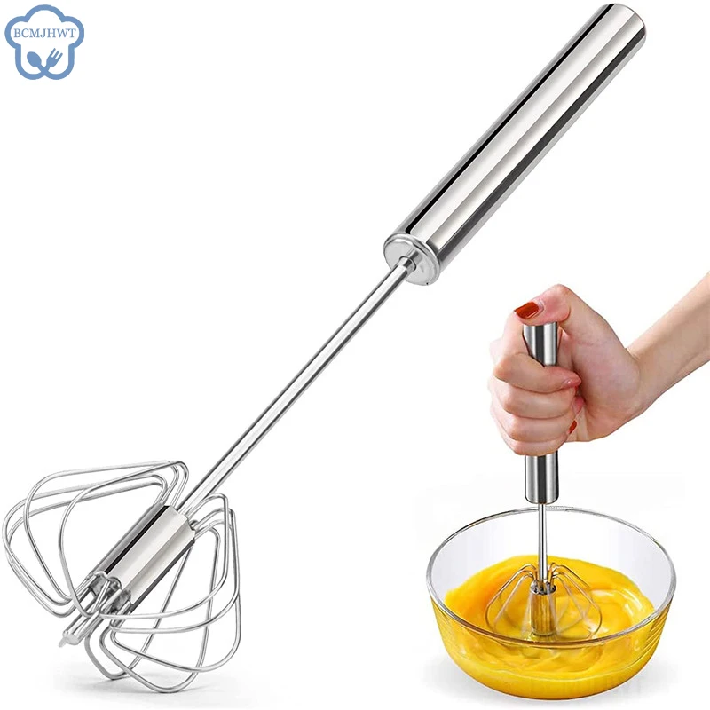 Semi-Automatic Egg Beater 304 Stainless Steel Egg Whisk Manual Hand Mixer  Self Turning Egg Stirrer Kitchen Egg Tools - AliExpress