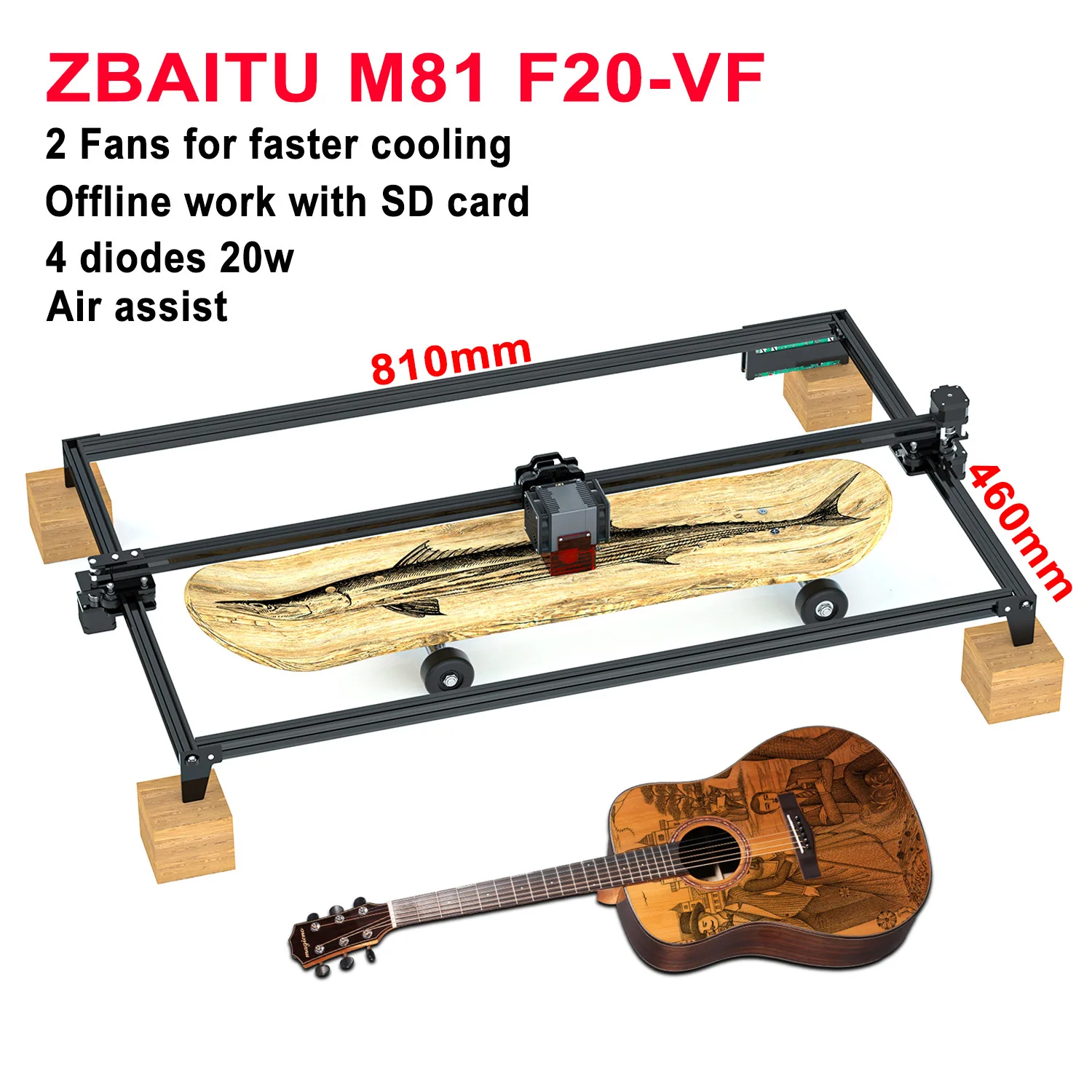 Laser Engraving Machine ZBAITU 81X46cm Laser Engraver 2 In 1 Doide 100W Laser Wood Acrylic Metal Engraving Cutting Machine Printing With Offline/FAC
