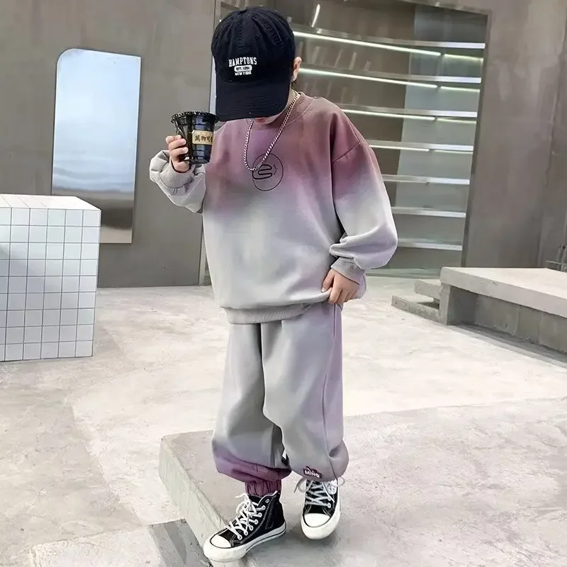 Trendy Brand Boys Spring Autumn Suit Color Block Sweatshirt Casual Stylish Children's Wear For Middle Large Boys 3