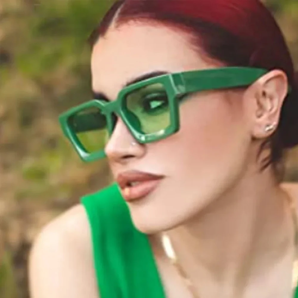 Luxury Retro Square Sunglasses - Unisex Designer Shades with UV400 Protection in Trendy Green