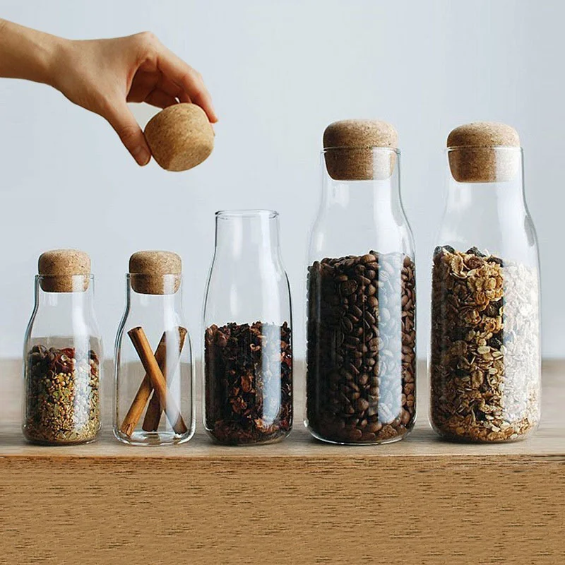 Sealed Storage Jar Cork Glass Bottle Dried Fruit Grain Transparent Storage Bottle Coffee Container Kitchen Jar