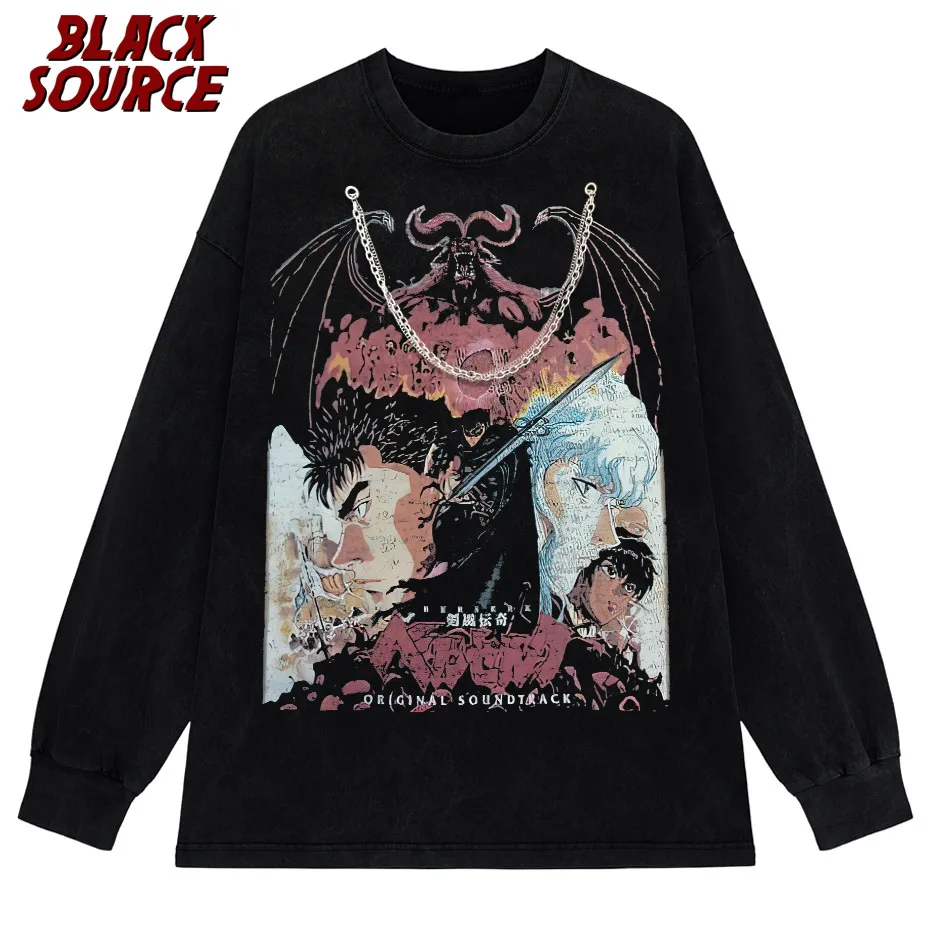 black source ANIME MANGA VINTAGE WASH UNISEX T-SHIRT Octopus Men Harajuku T-Shirt Japanese Style