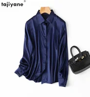 Tajiyane Women's 93% Mulberry Silk 7% Spandex 19 momme satin Silk Buttons long sleeve shirt Top Blouse office work chemise femme - Image 2