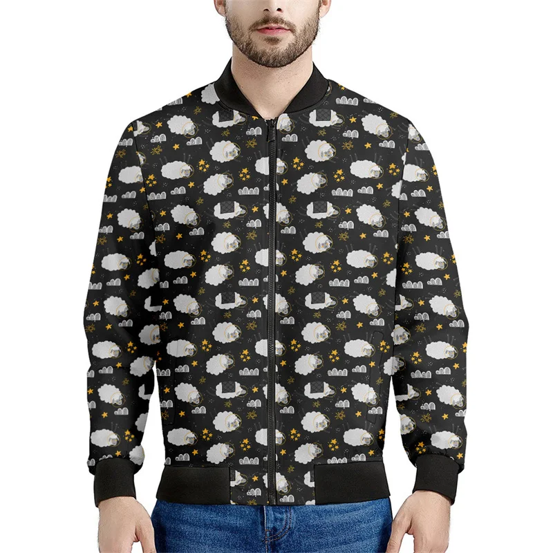thumbnail image 1 of Chaqueta con cremallera y estampado 3D de ovejas y animales de dibujos animados para hombre, sudadera de gran tamaño, chaquetas de calle geniales para primavera y otoño, abrigos de manga larga, 1 of 5
