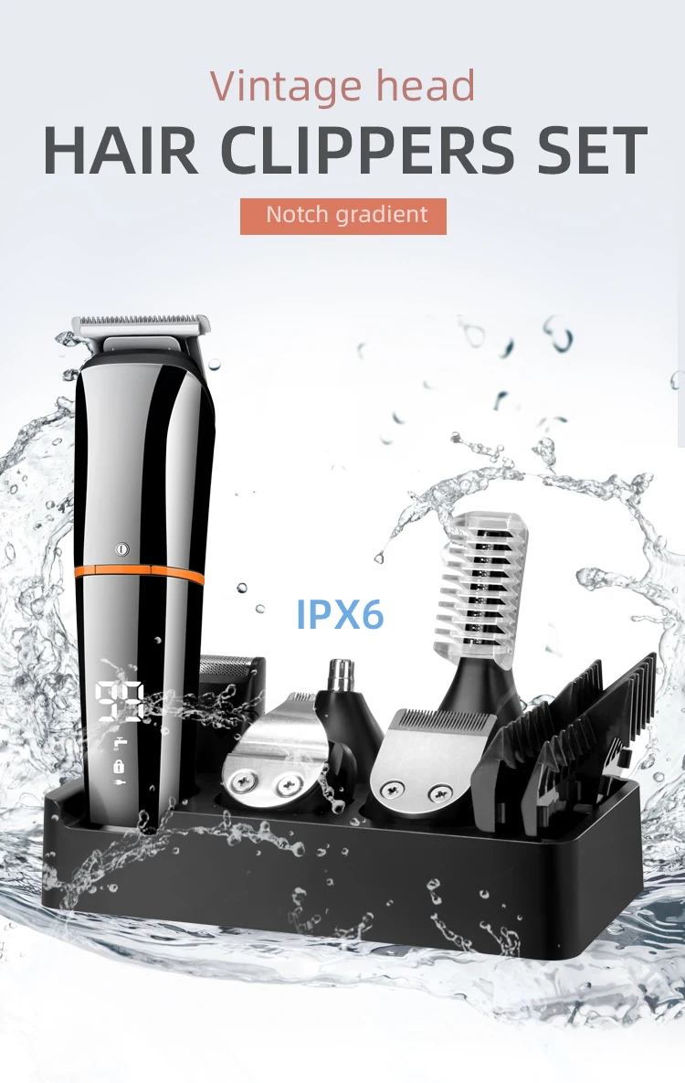 Description Picture 4 of itemKIKIDO 6 in 1 Rechargeable Hair Trimmer Waterproof Hair Clipper Electric Shaver Beard Trimmer Mens Styling Tools Shaving Machine