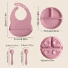 4PCS Baby Silicone Tableware Sets Contrasting Colors Dining Sets Suction Plate Waterproof Bib Portable Baby Spoon Fork 6