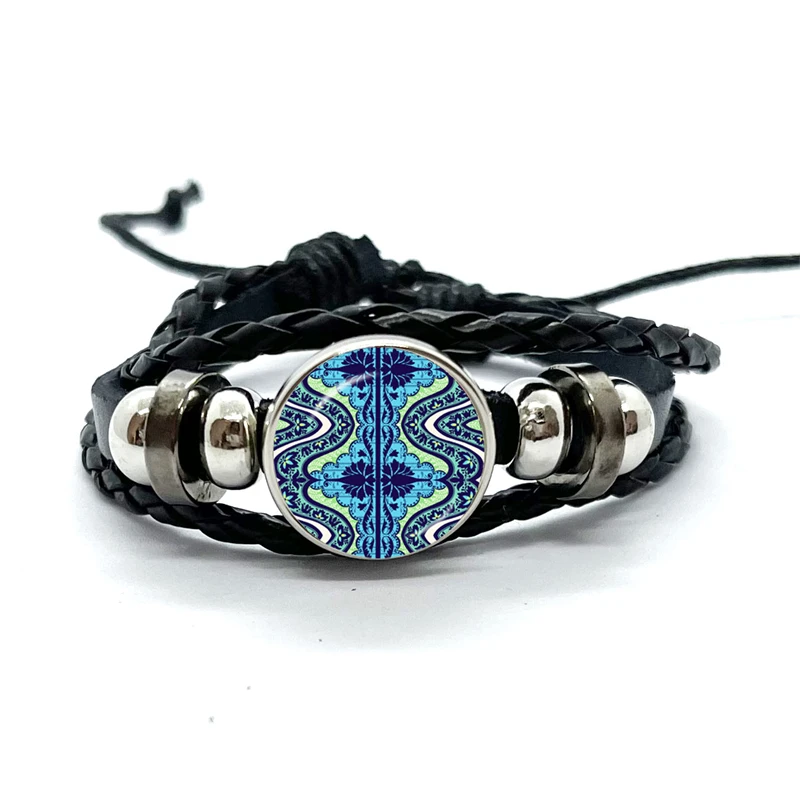 Gypsy Flag Romani Peoples Flag Tribal Ethnic Motifs Leather Bracelets Glass Dome Snap Button Bracelet & Bangles Jewelry Gift 4