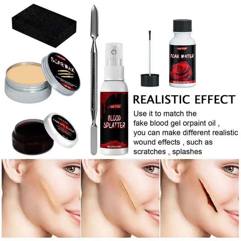 Halloween Particular Effects Fake Scar Wound Makeup Kit Bag | Halloween Horror Cosplay Skin Wax Plasma Scar Paint Makeup Tool 3