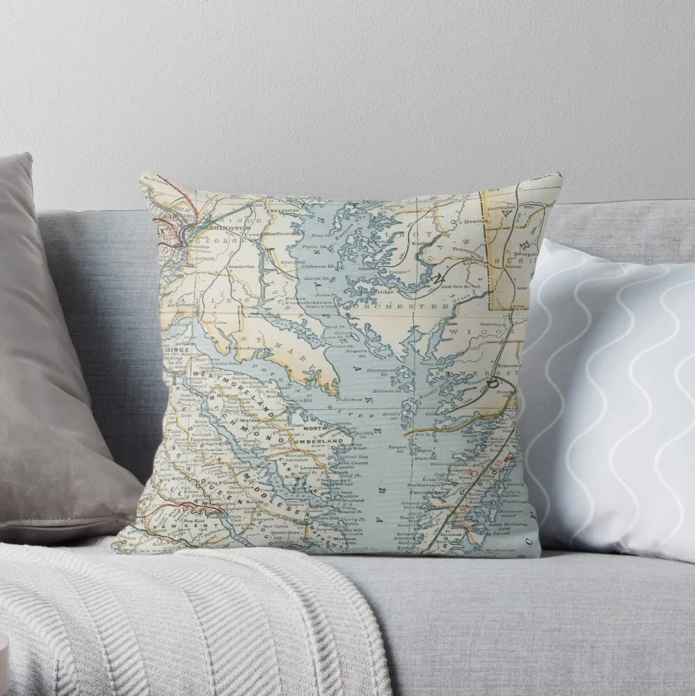 

Vintage Map of the Chesapeake Bay (1901) Throw Pillow christmas pillow cases throw pillows