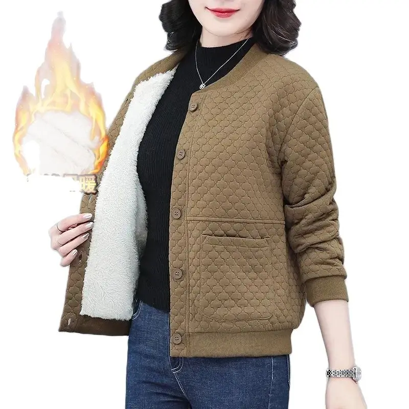 

Fashion Add Velvet Autumn Winter Coat 2023 New Middle-Aged Elderly Women's Coat Top Single Breasted Short Casual Warm Jackets