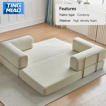 2025 Elegant Italian Compressed Sofa Minimalist Retro Corduroy Sofa Bed Foldable Washable Customizable for Living Room
