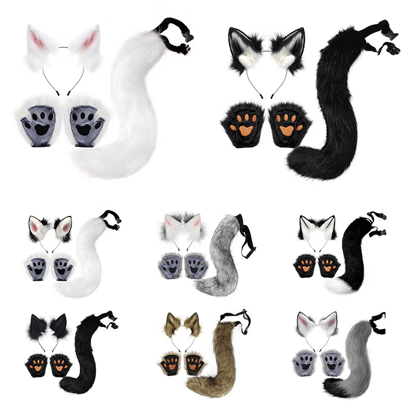 Halloween Party Fox Tail Fox Ears Set Plus Cute Paw guanti Cosplay Animation Exhibition Character puntelli di peluche fatti a mano