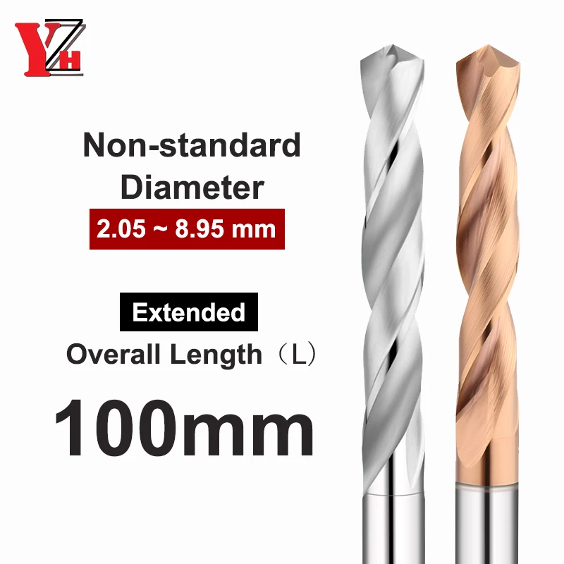 YZH Carbide Twist Drill Total Length 100mm Diameter 2.05-8.95 HRC50/55 CNC Straight Handle Drilling Hole For Metal Iron Steel yzh carbide twist drill total length 150mm solid tungsten bits hrc50 cnc straight handle drilling hole for metal iron steel