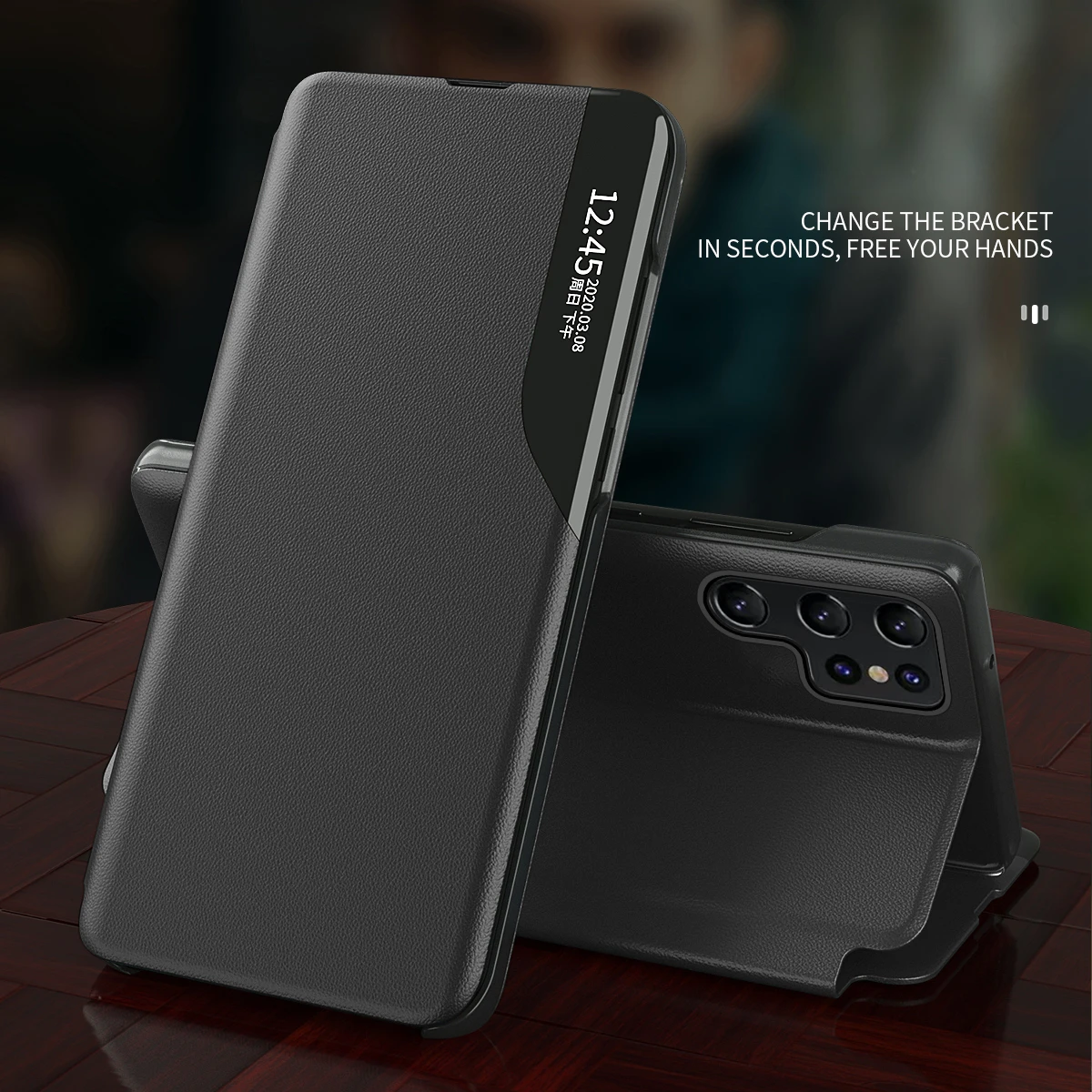 Premium Smart Window Flip Case - Magnetic Leather Cover