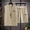 2024 Men's Waffle Summer Sets Casual T-Shirt+Shorts Set Male Sports Suit Solid Color Tracksuit Loose Suits 1