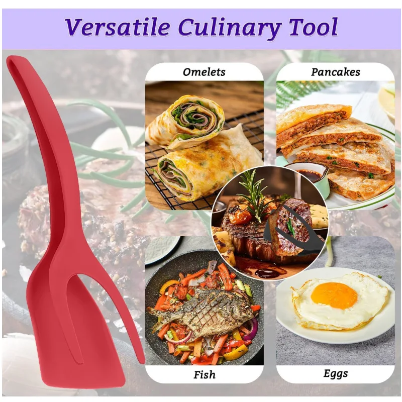 Description Picture 3 of itemMultifunction 2 In 1 Spatula Tongs for Kitchen Egg Steak Toast Ham Fried Tongs Non Stick Tongs Novel Kitchen Accessories