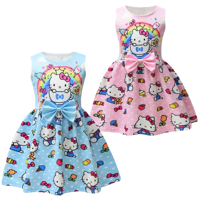 

Детское платье принцессы Sanrio Kuromi Cinnamoroll Hello Kitty для девочек с цифровым принтом цветочное мультяшное платье праздничное платье