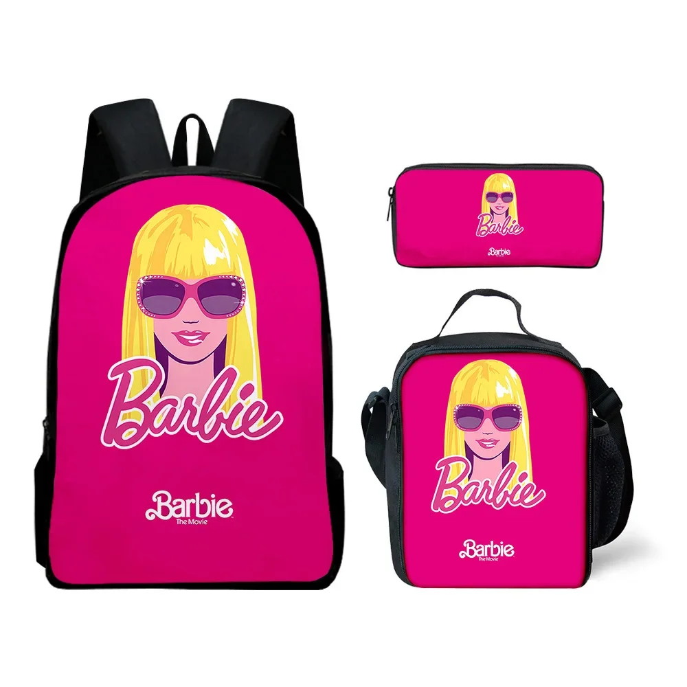 

MINISO New Barbie Peripheral Movie Backpack Lunch Bag Pencil Bag Three-piece Set Student School Bag Best Gift for Children