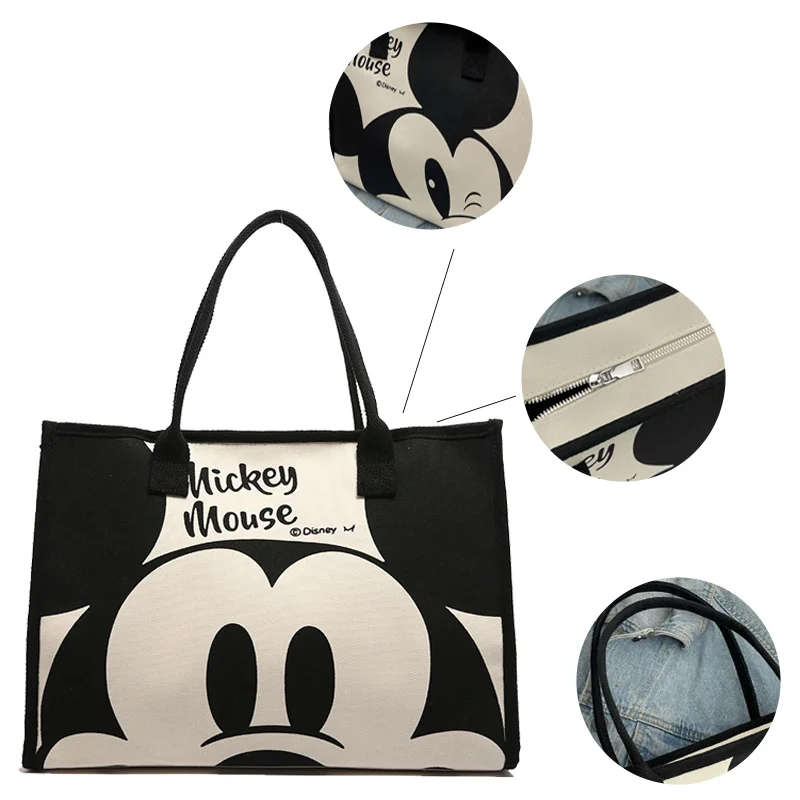 Disney Mickey Ladies Handbag Canvas Shoulder Bag Large Capacity Tote Handbag Korean Version for Daily Commuting