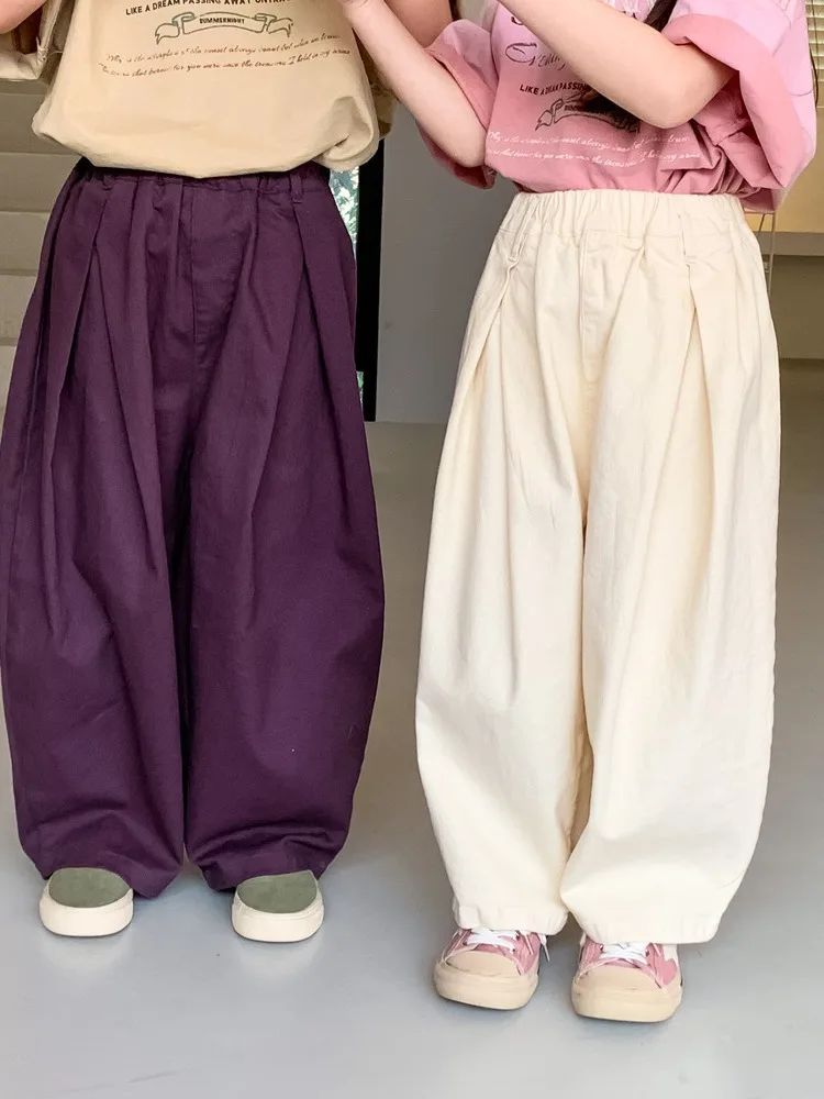 2024 Spring New Children Cotton Trousers Baby Girls Solid Loose Wide Leg Pants Toddler Boys Versatile Casual Pants Kids Clothes