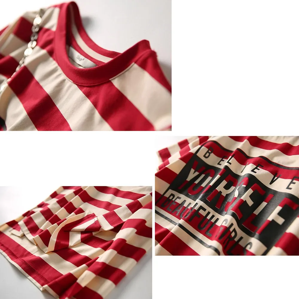 Women Dress Woman Loose Thin Dresses Striped Letter Costume for Lady Summer Femal Normal Clothes Plus Size 3xl
