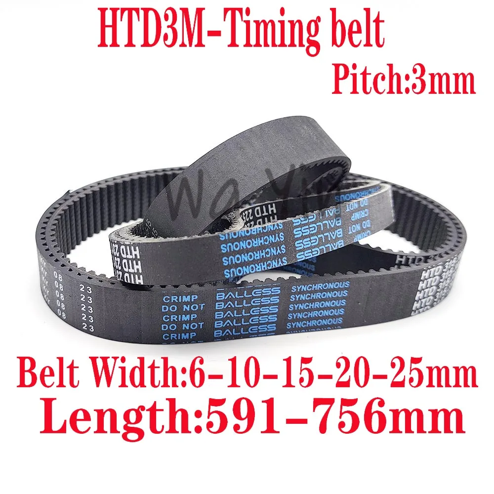 

HTD-3M Synchronous Belt Rubber Belt 591-756mm Closed Arc Toothed Belt Width 6-10-10-20-25mm Drive Belt 3D Printer Accessories