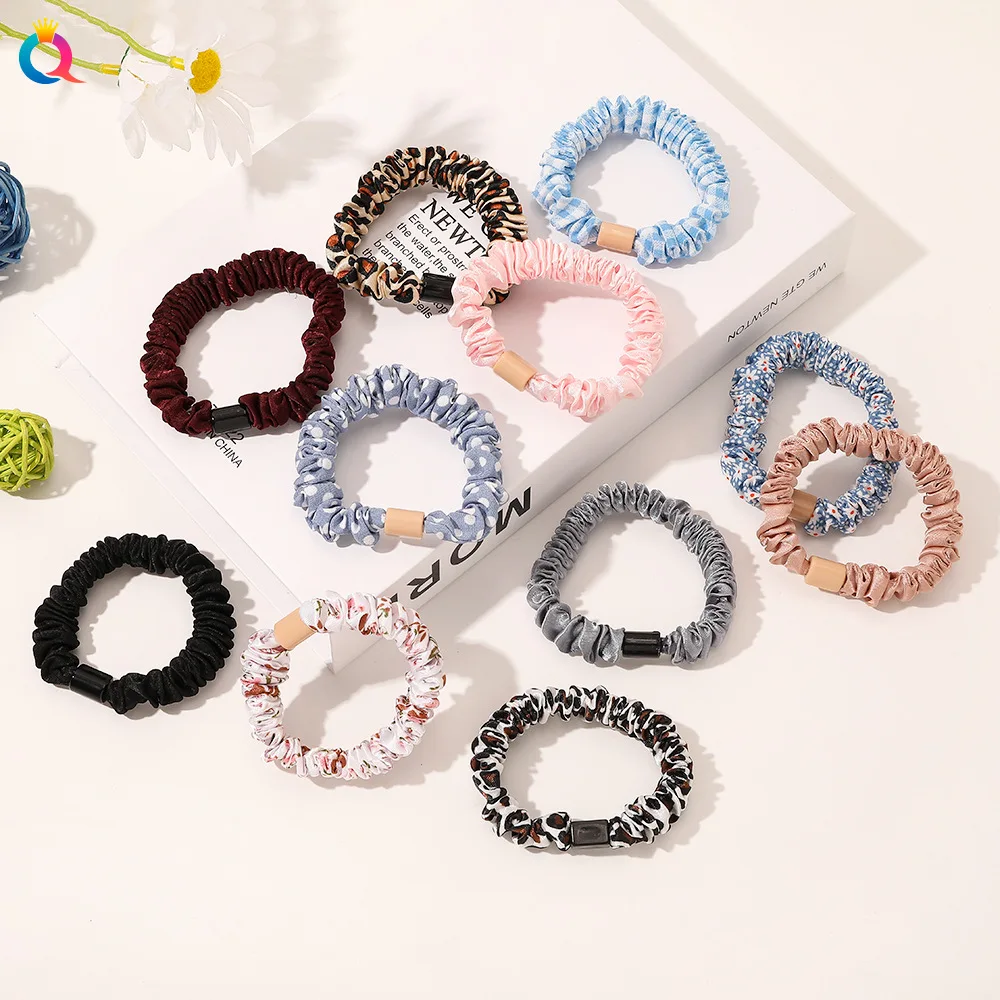Women's Satin Floral and Polka Dot Hair Scrunchies Set