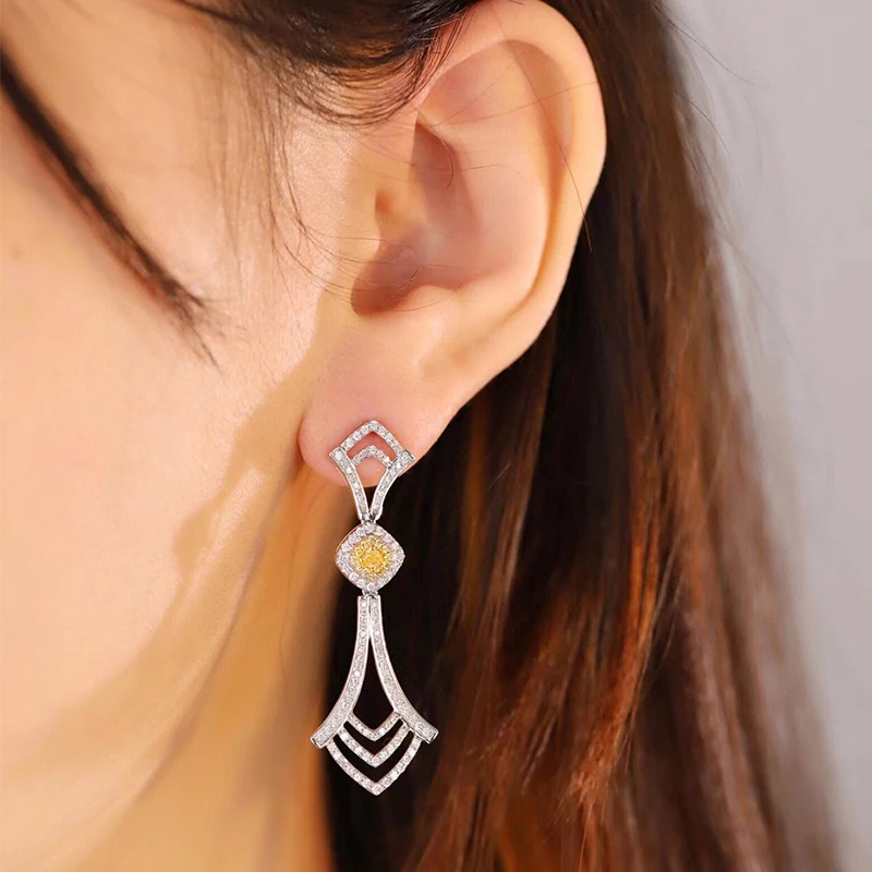 Aazuo 18K Solid White Gold Real Yellow&White Diamonds Luxuly Irregular Long  Drop Earring Gifted For Women Wedding Party  Au750