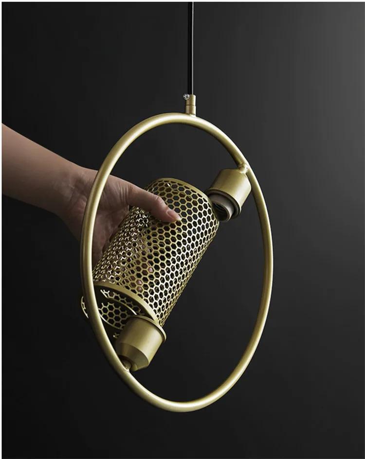 

Industrial Net Chandelier Retro Creative Wrought Iron Bar Cafe Bedside Restaurant Round Hanging LED Light Brass Color Cirlce
