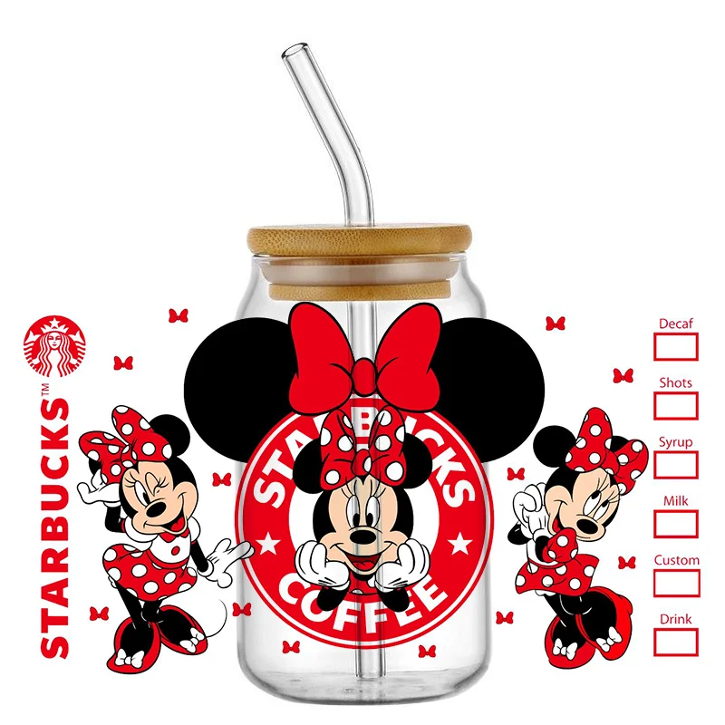 Miniso Cute Kawaii Mouse 16oz Cup UV DTF Wrap Self-adhesive Transfer Decals Custom Wrap Printing sticker cups cup wraps uv dtf wrap transfer