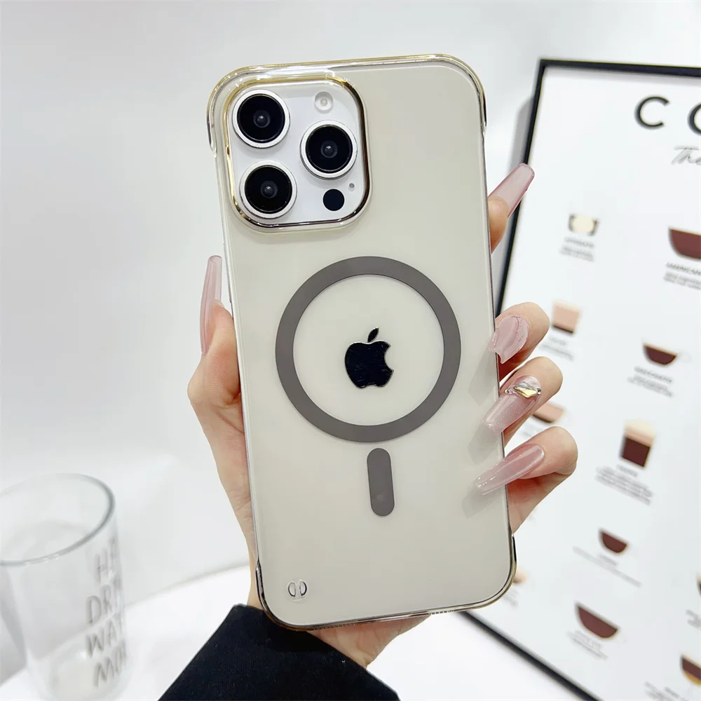 Sleek Clear Frameless Phone Case with MagSafe Compatibility and Wireless Charging Support