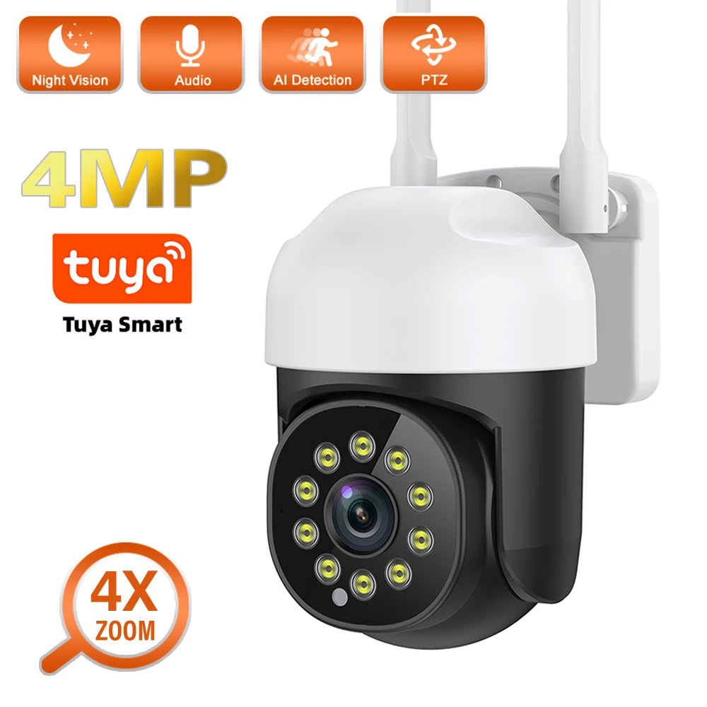 2K Tuya Wireless Outdoor Camera 4x Zoom Surveillance Cameras with Wifi 2-Way Audio IP Camera For  Smart Home Security Protection