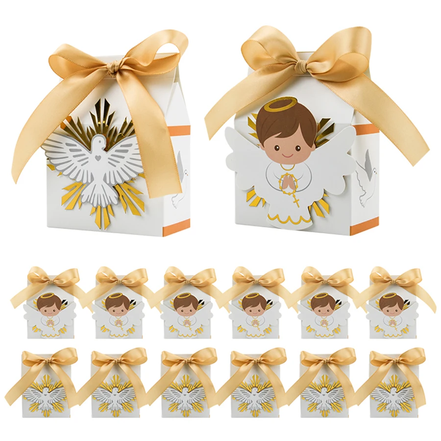 12PCS Baptism Favor Boxes with ribbon Great for Christian, Baby