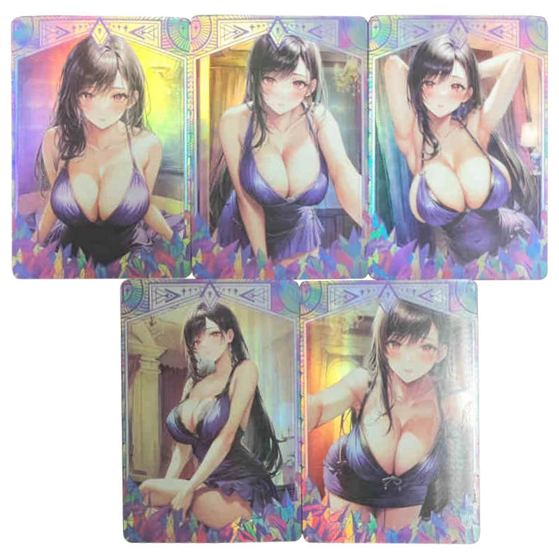 5Pcs/set Final Fantasy VII Tifa Color Flash Card Diy Self Made Classic Anime Game Collection Cards Gift Toy