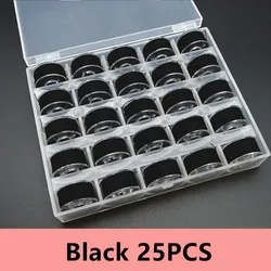 Vibrant Color Set of Polyester Bobbin Threads with Storage Box for Embroidery and Sewing (Black 25Pcs)