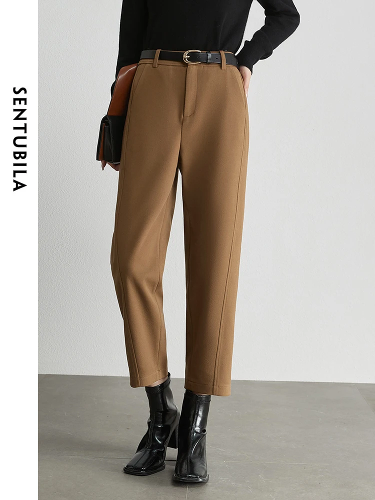 

Sentubila Coffee Casual Ankle-Length Pants for Woman 2024 Spring Straight Warm Pencil Pants Womens Trousers Clothing 134K52397