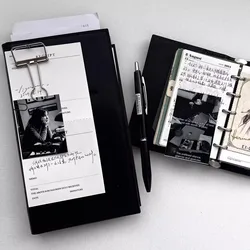 Vintage Minimalist Black Leather Refillable Journal and Planner - A6 (60 blank pages)