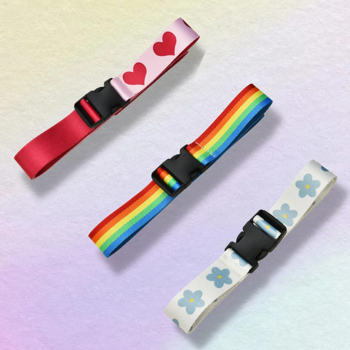 Y2K cinturones de lona con estampado coreano para mujer, hebilla de plástico de arcoíris, flor de amor, ajustable, deporte, cintura larga, cinturón para chicas y adolescentes| | -