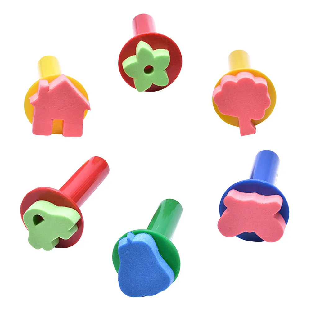 6Pcs DIY 페인팅 스폰지 스탬퍼 세트 다채로운 모양의 아트 브러쉬 미취학 아동을 위한 안전한 그림 그리기