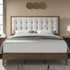 Wood Platform Bed Frame Queen Size Upholstered Tufted Headboard/Solid Wood Beds No Box Spring Needed, Bed Frame Queen 3