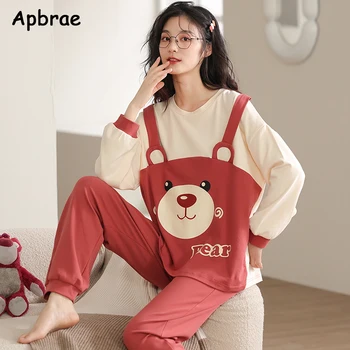 100% Pure Cotton Woman's Cartoon Pajamas Autumn Winter Long Sleeves Pullover Nightwear Fashion Homewear Girls Leisure Pijamas