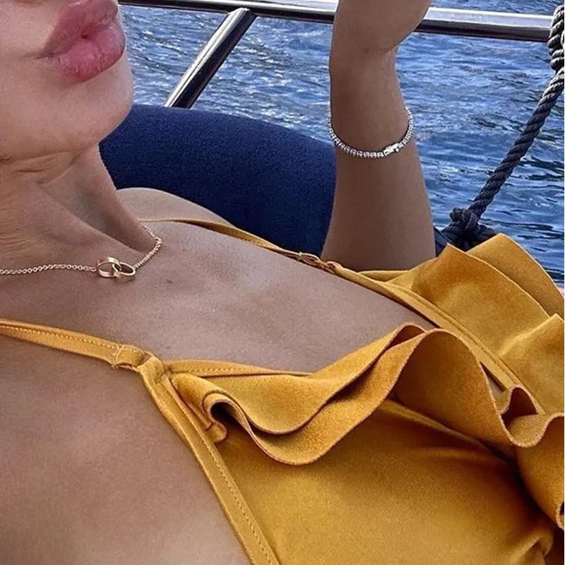 BEACHCICI Women's Bikini One Piece Summer Sexy Deep V Neck Suspender Ruffles Hollow Out Beach Holiday Swimwear For Female