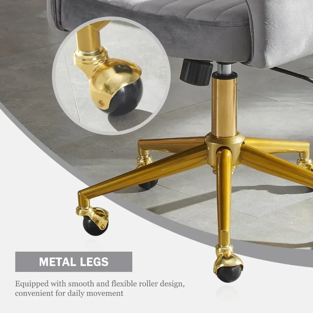 "wheeled grey velvet vanity chair with back support, suitable for home office, living and bedroom settings"