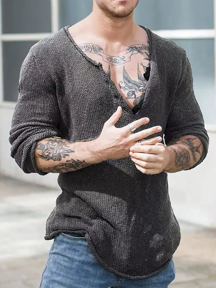 Men V Neck Streetwear Solid Basic Top Casual Loose Male Spring And Autumn Pullovers Simplicity Slim Fit Long Sleeve Thin Sweater