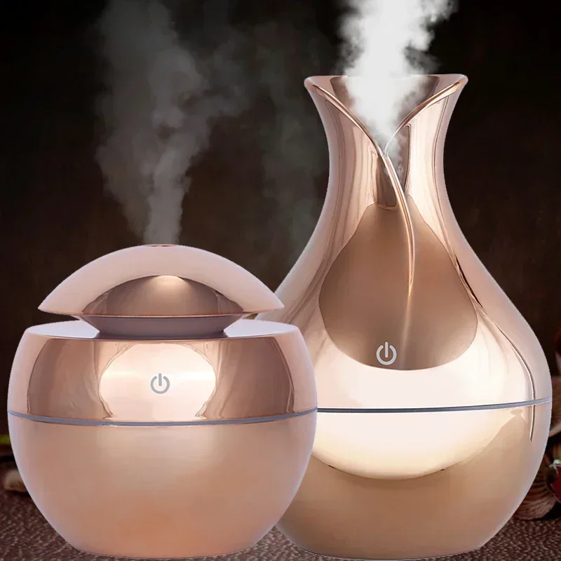 

USB Aroma Oil Diffuser Wood Electric Humidifier 130ml Ultrasonic Air Humidifier Mini Aromatherapy LED Light Mist Maker for Home